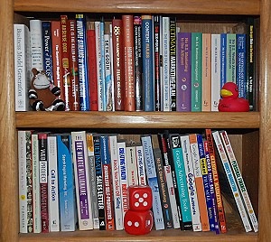 bookcase of books for entrepreneurs