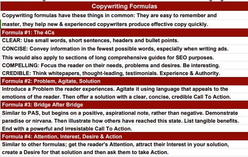 basic copywriting formulas